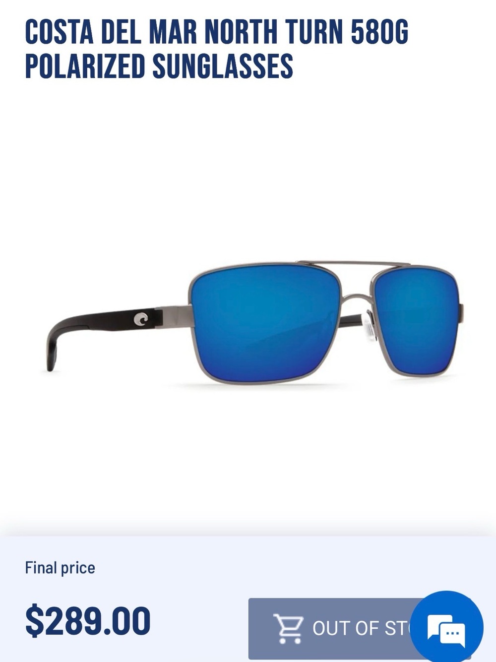 Costa Blue Lens Black Frame Polarized Sunglasses